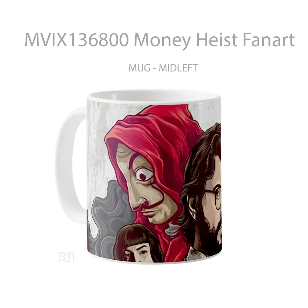Mug Money Heist Fanart Gelas Keramik Unik - All-side / Desain