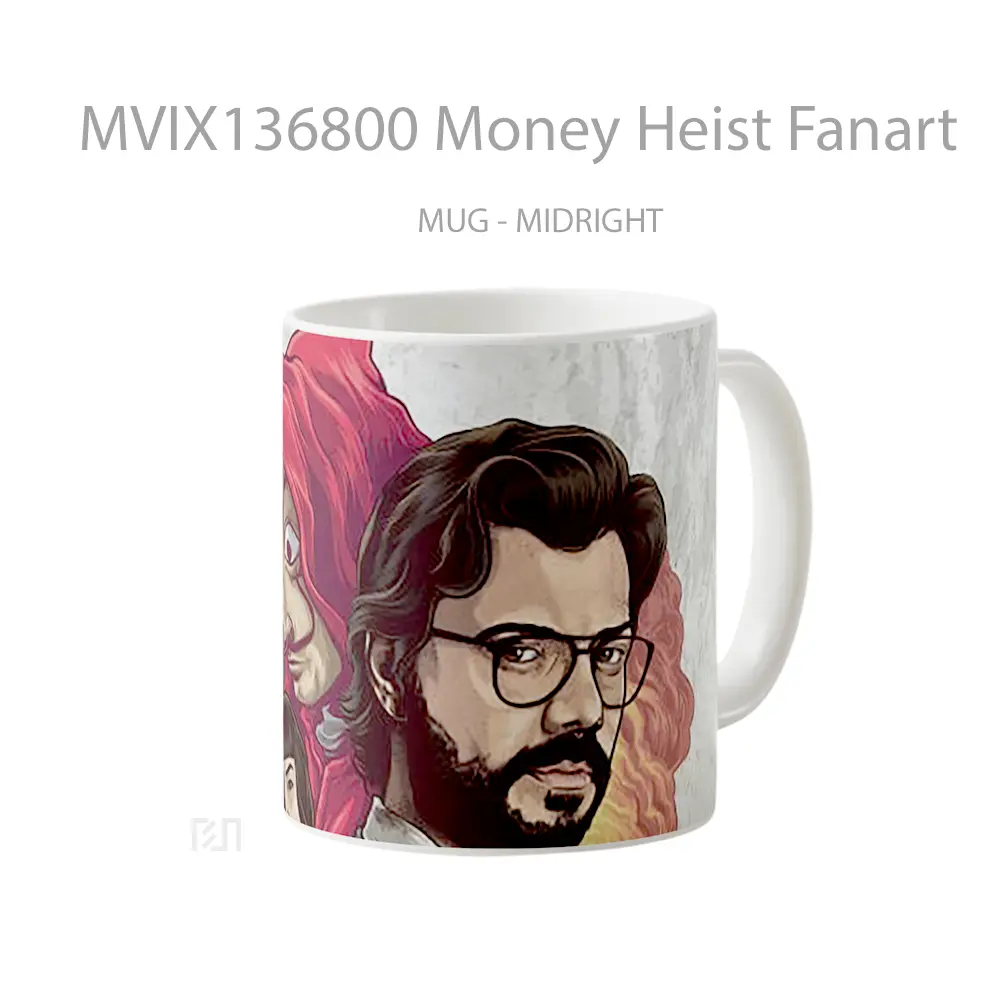 Mug Money Heist Fanart Gelas Keramik Unik - All-side / Desain
