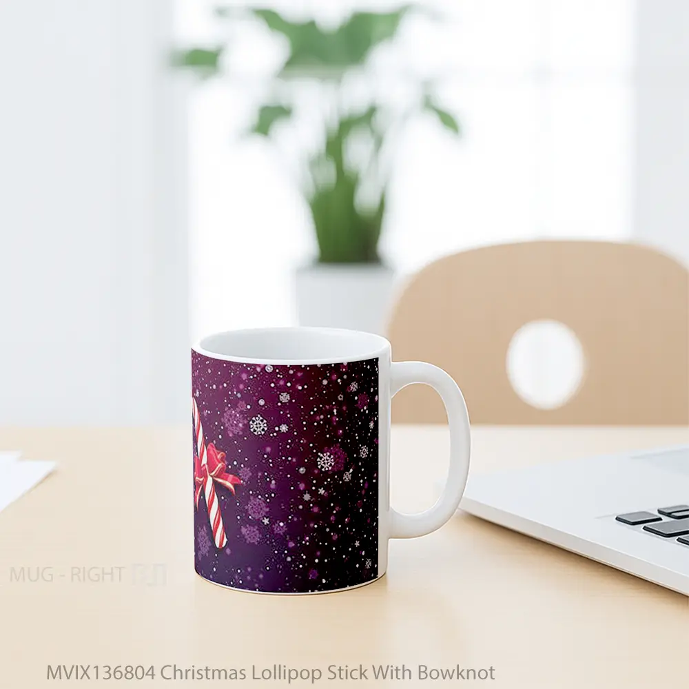 Mug Christmas Lollipop Stick With Bowknot Gelas Keramik Unik - All-side / Desain