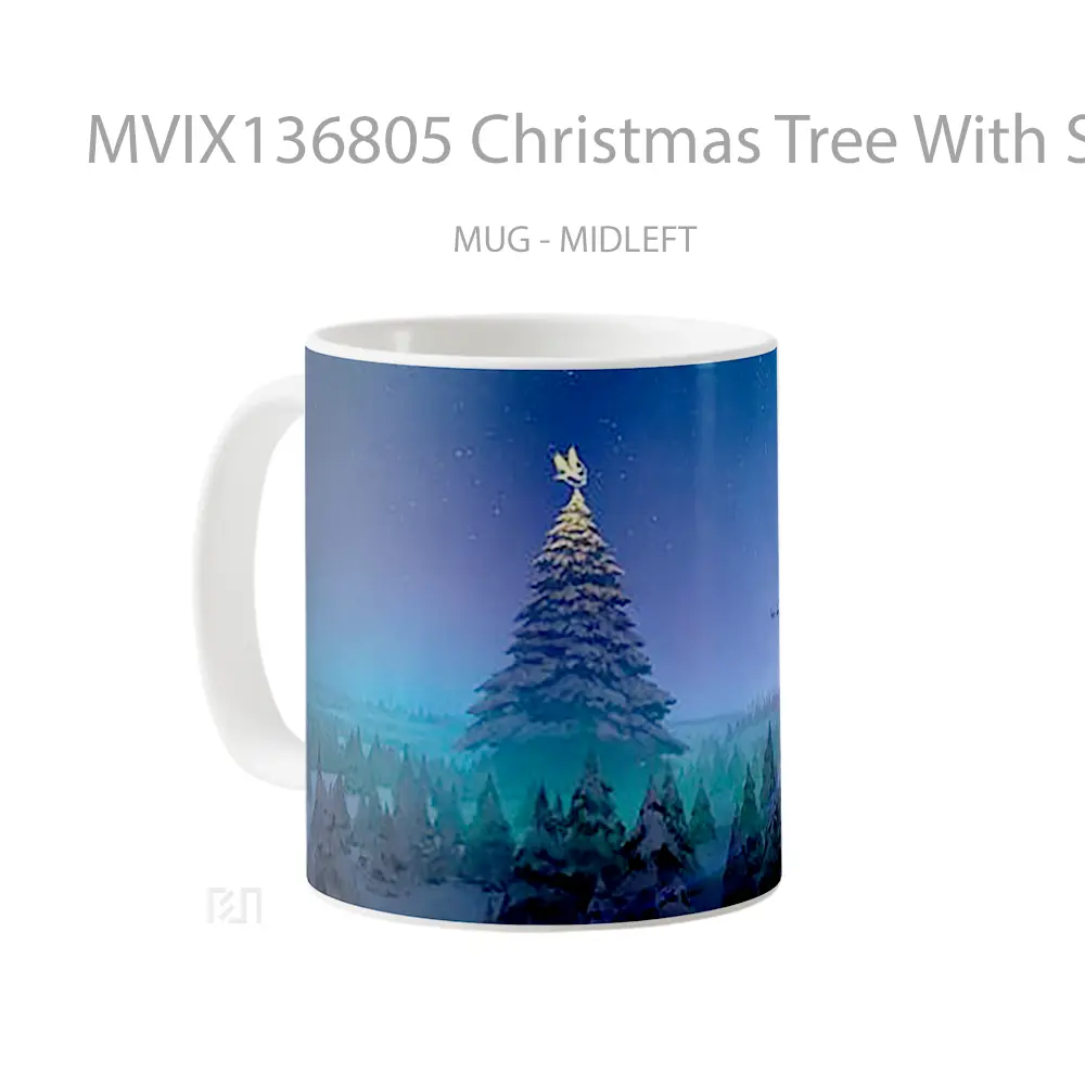 Mug Christmas Tree With Santa Claus Sleigh Flying Gelas Pemandangan Alam - All-side / Desain