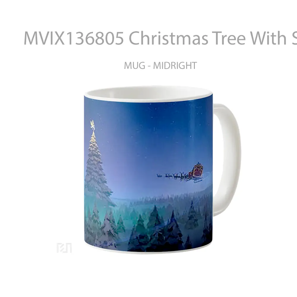 Mug Christmas Tree With Santa Claus Sleigh Flying Gelas Pemandangan Alam - All-side / Desain