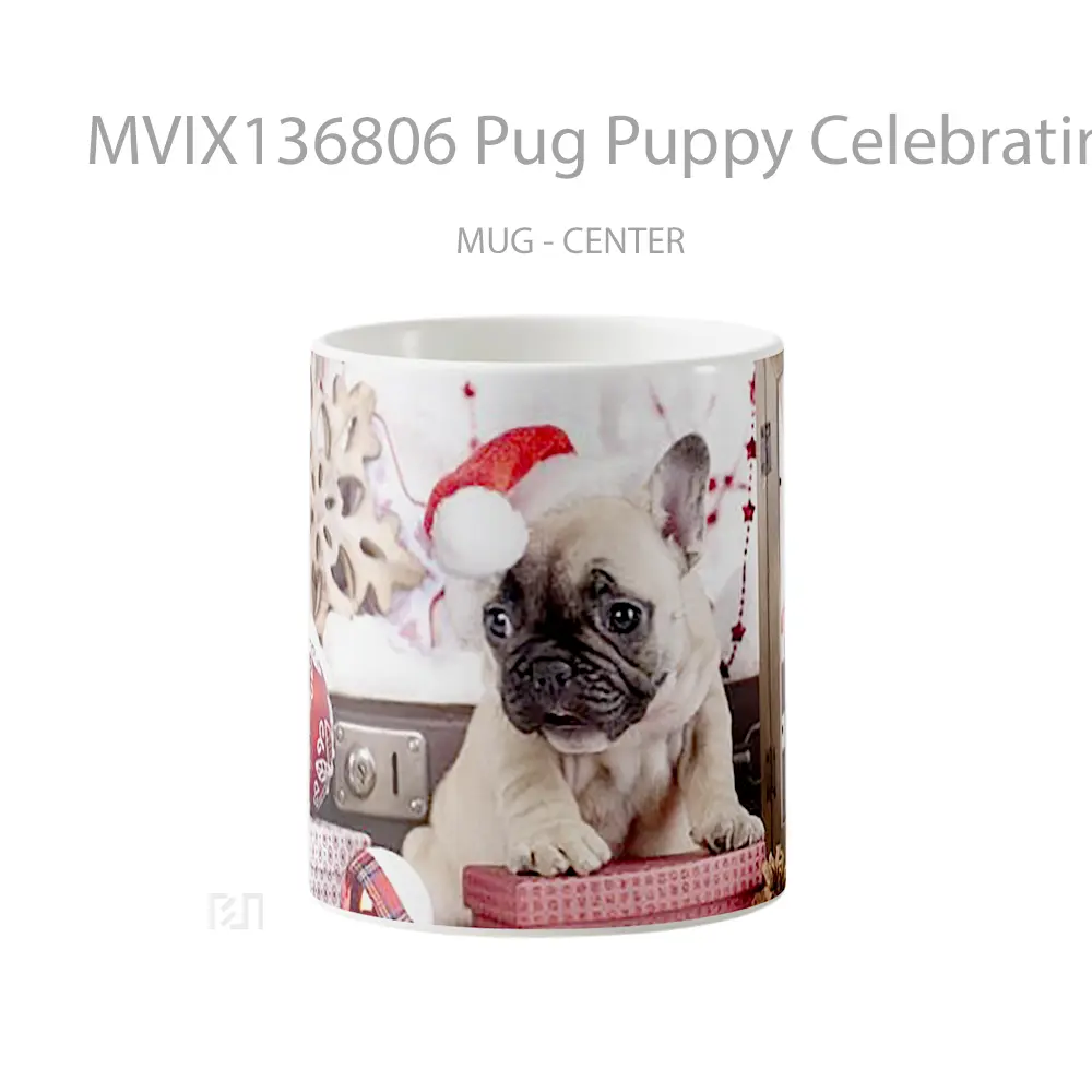 Mug Pug Puppy Celebrating Christmas Gelas Hewan Lucu