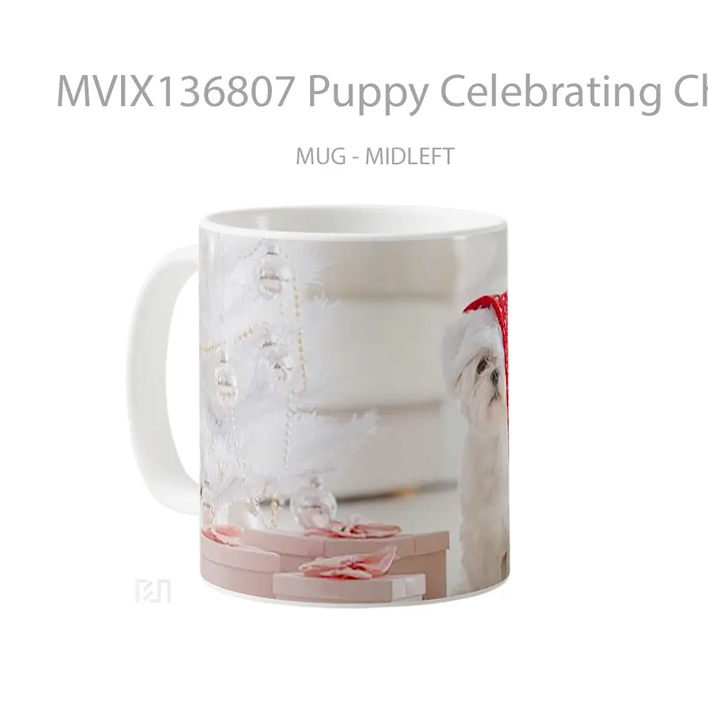 Mug Puppy Celebrating Christmas V1 Gelas Hewan Lucu - All-side / Desain