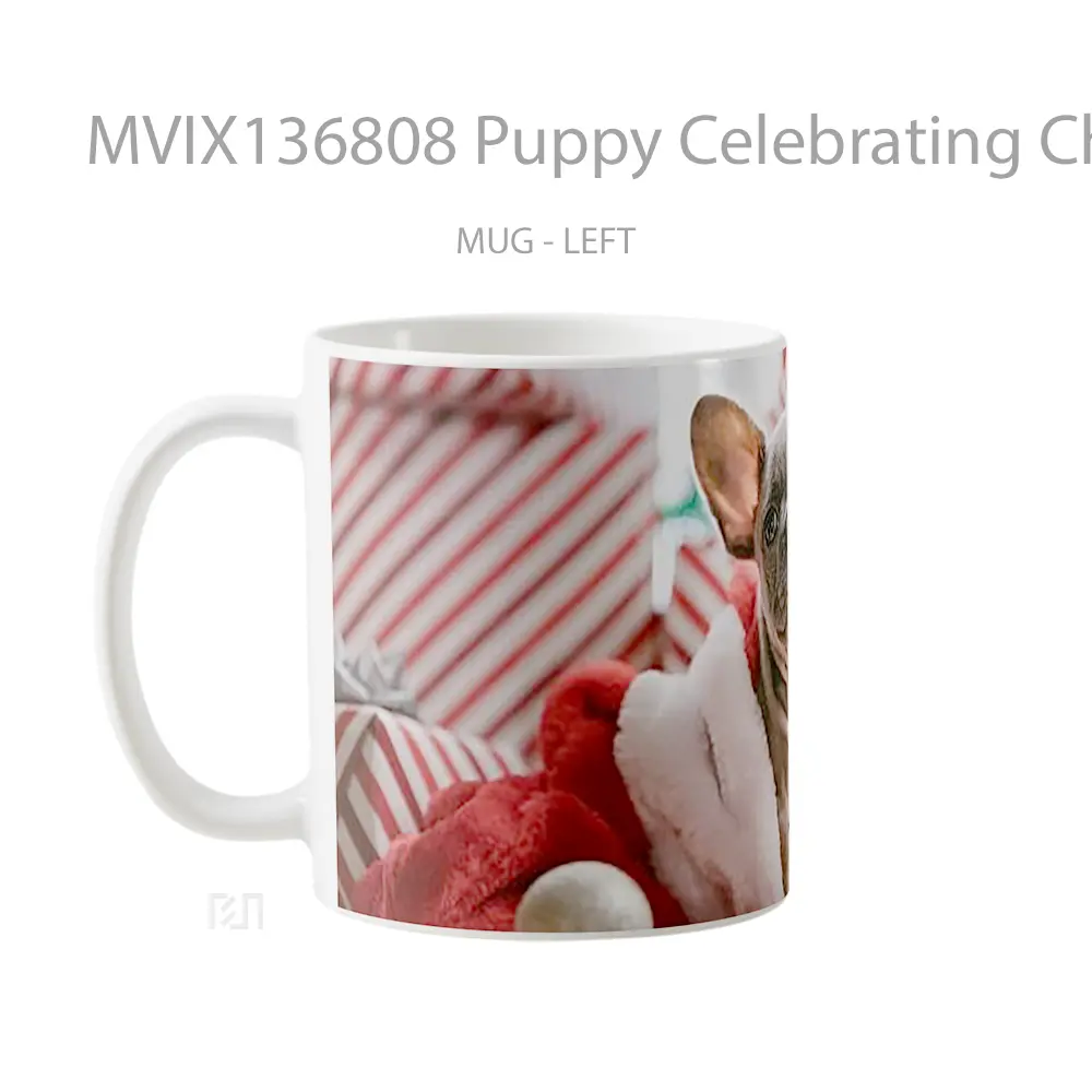 Mug Puppy Celebrating Christmas V2 Gelas Hewan Lucu - All-side / Desain