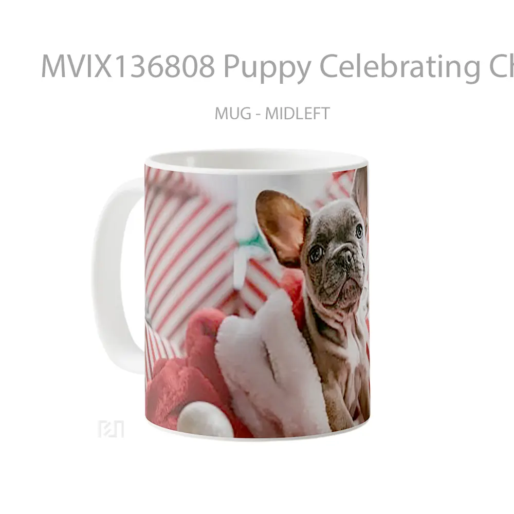 Mug Puppy Celebrating Christmas V2 Gelas Hewan Lucu - All-side / Desain
