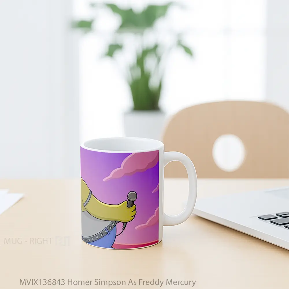 Mug Homer Simpson As Freddy Mercury Gelas Kartun - All-side / Desain