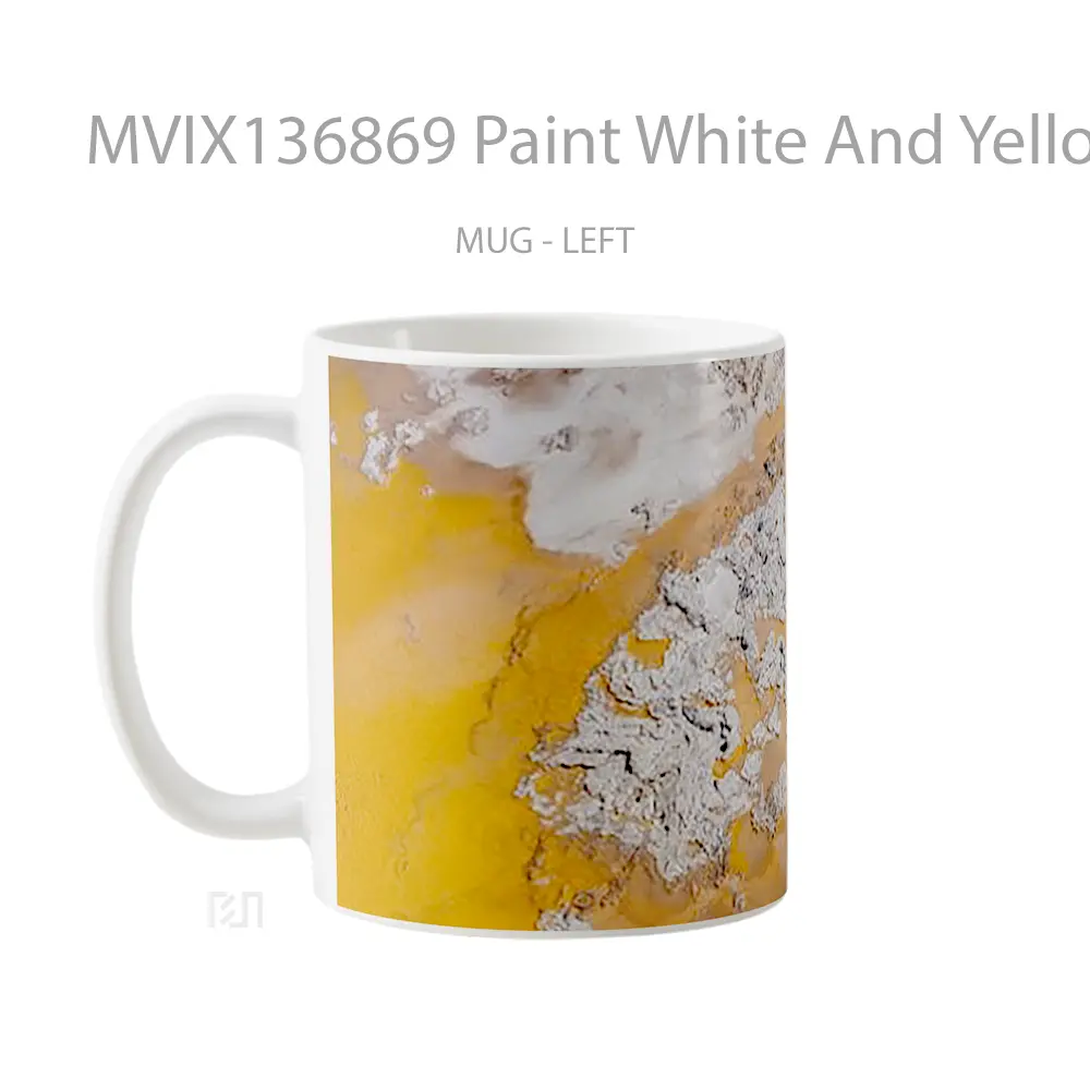 Mug Paint White And Yellow Gelas Keramik Unik - All-side / Desain