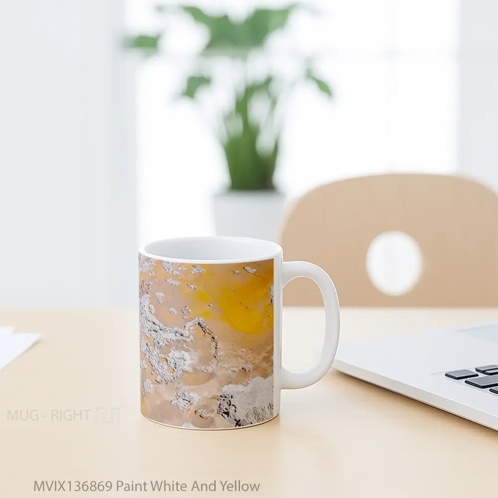 Mug Paint White And Yellow Gelas Keramik Unik - All-side / Desain