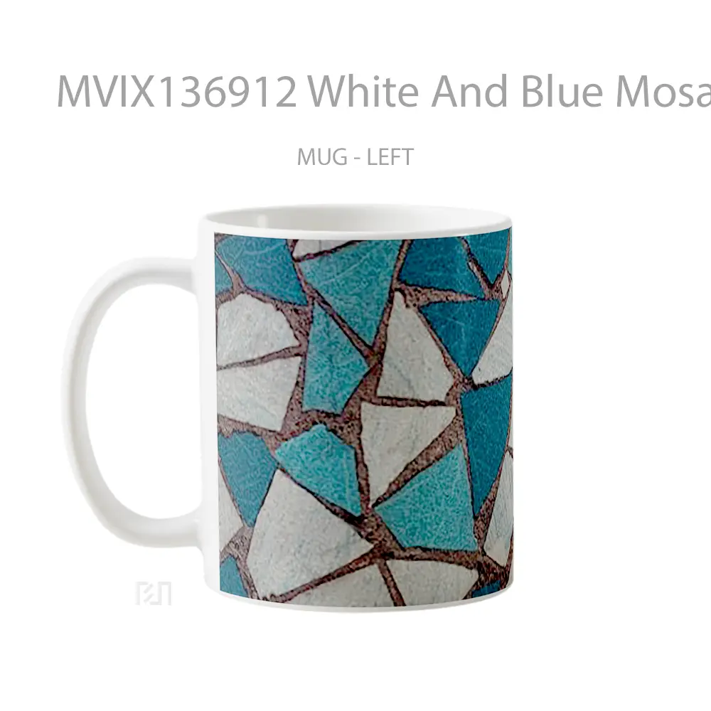 Mug White And Blue Mosaics Gelas Keramik Unik - All-side / Desain