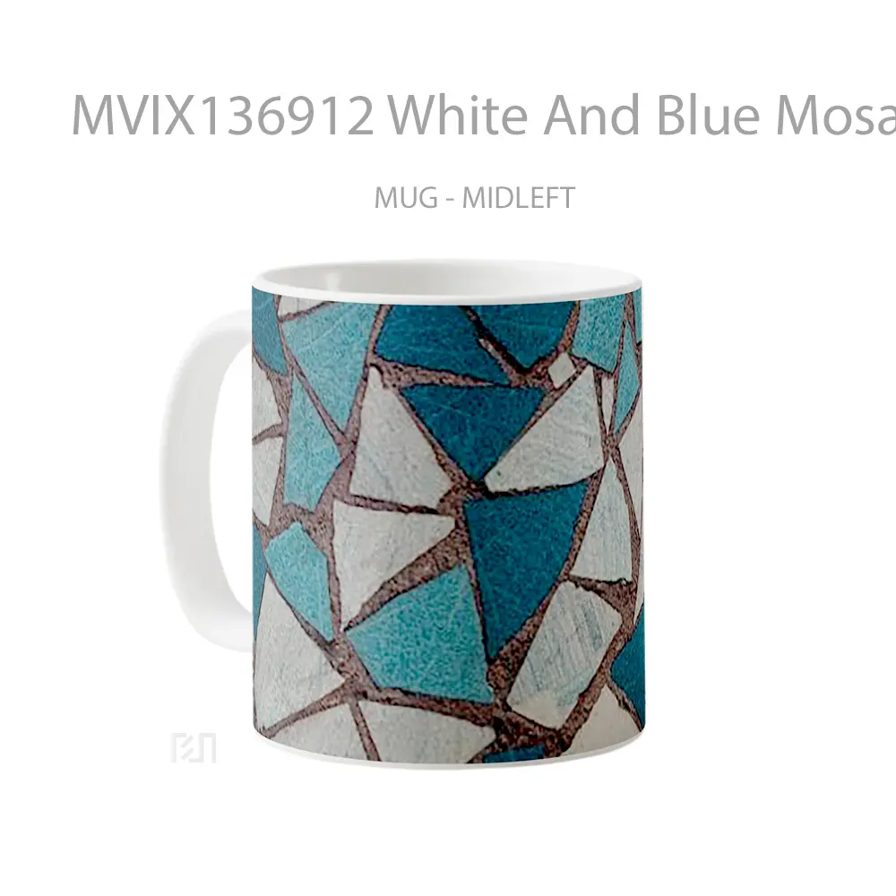 Mug White And Blue Mosaics Gelas Keramik Unik - All-side / Desain