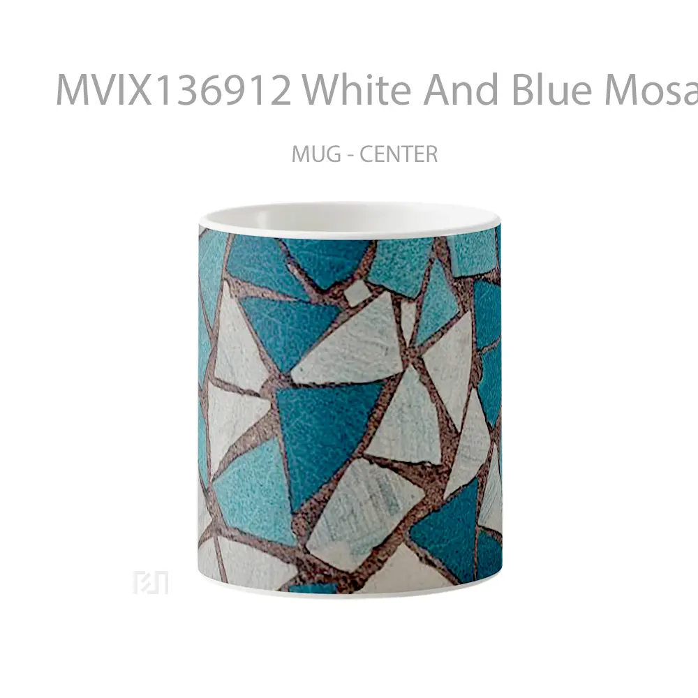 Mug White And Blue Mosaics Gelas Keramik Unik