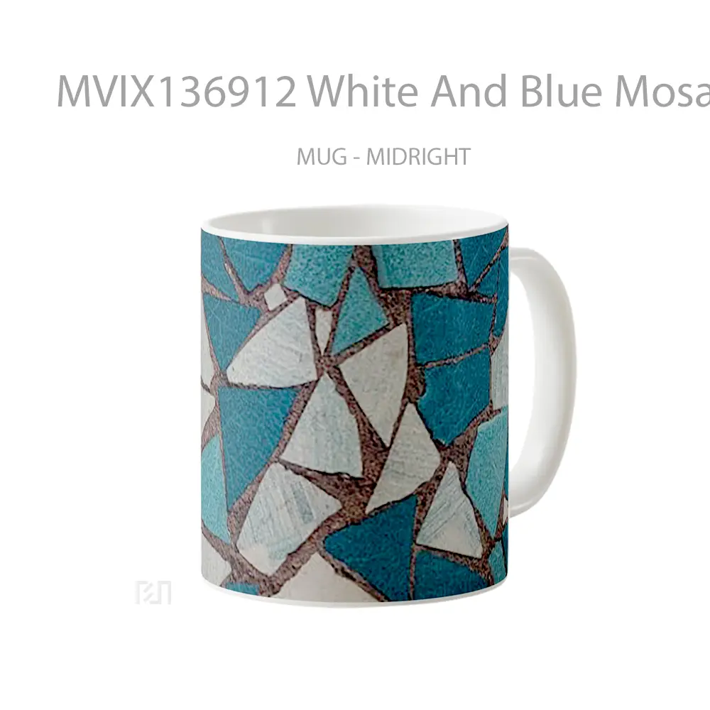 Mug White And Blue Mosaics Gelas Keramik Unik - All-side / Desain