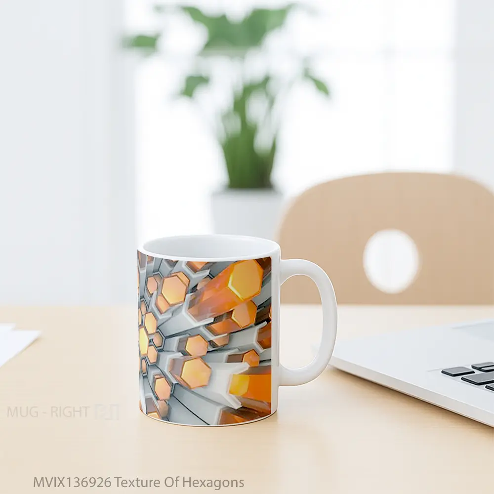 Mug Texture Of Hexagons Gelas Keramik Unik - All-side / Desain