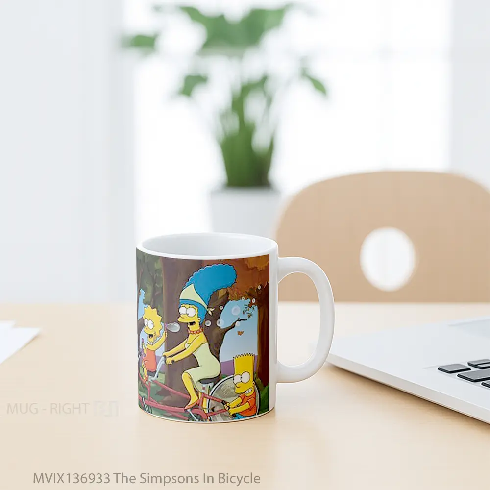 Mug The Simpsons In Bicycle Gelas Keramik Unik - All-side / Desain