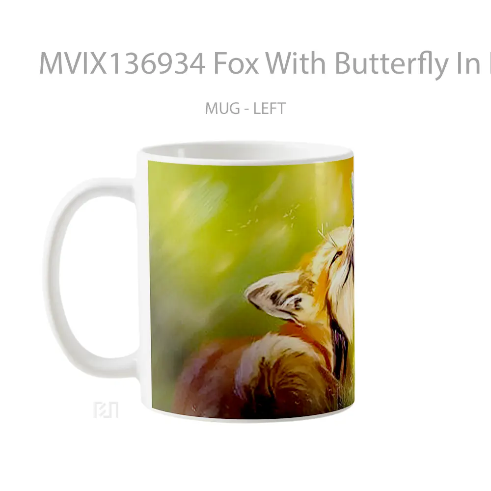 Mug Fox With Butterfly In Nose Gelas Hewan Lucu - All-side / Desain