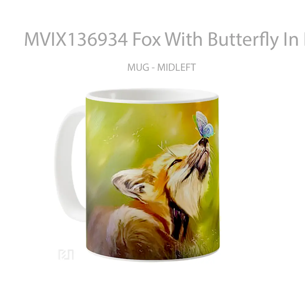 Mug Fox With Butterfly In Nose Gelas Hewan Lucu - All-side / Desain