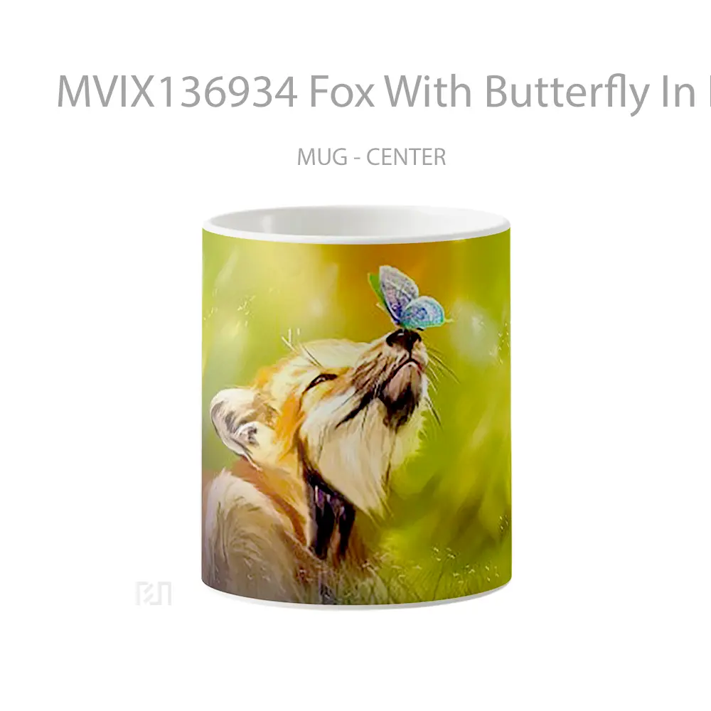 Mug Fox With Butterfly In Nose Gelas Hewan Lucu