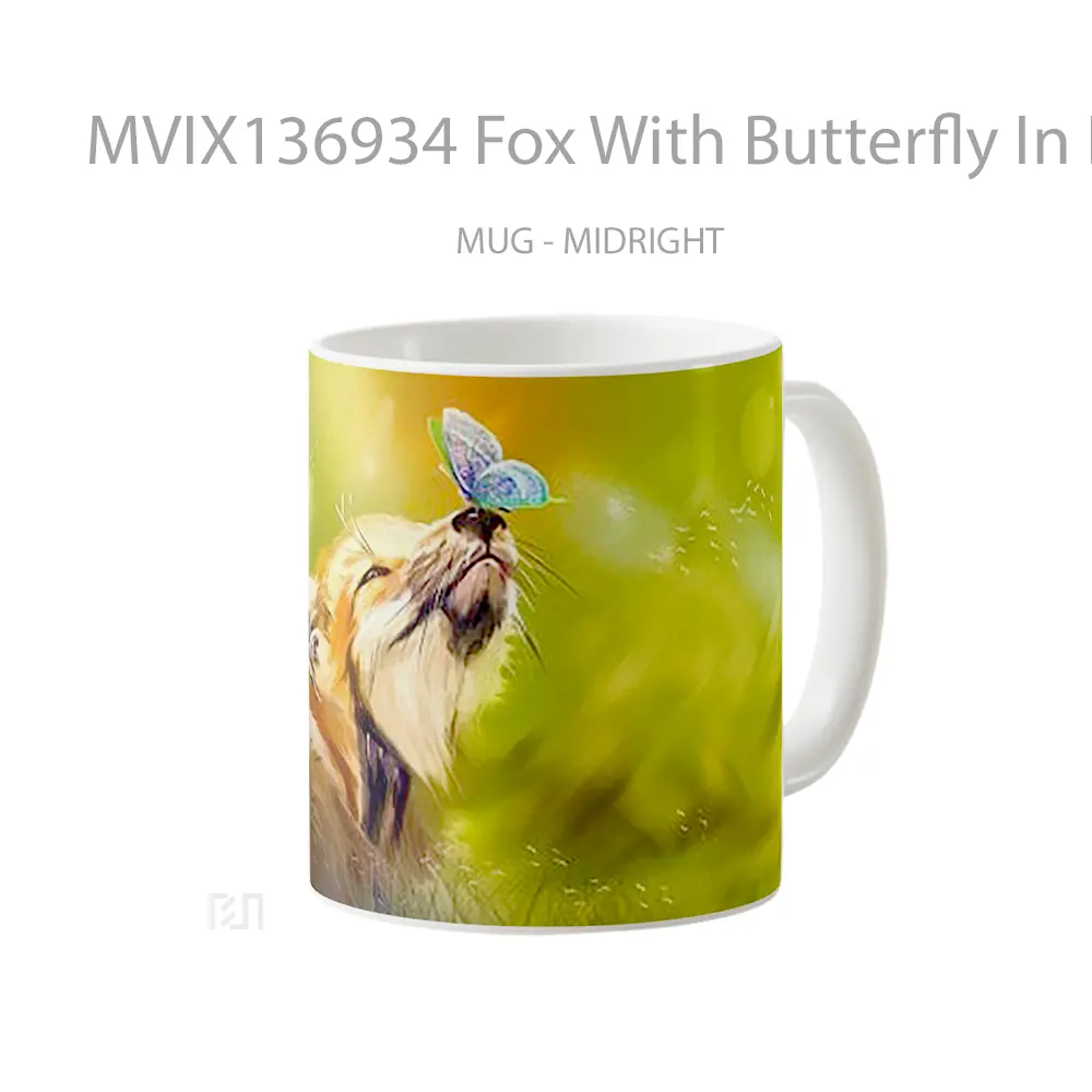 Mug Fox With Butterfly In Nose Gelas Hewan Lucu - All-side / Desain