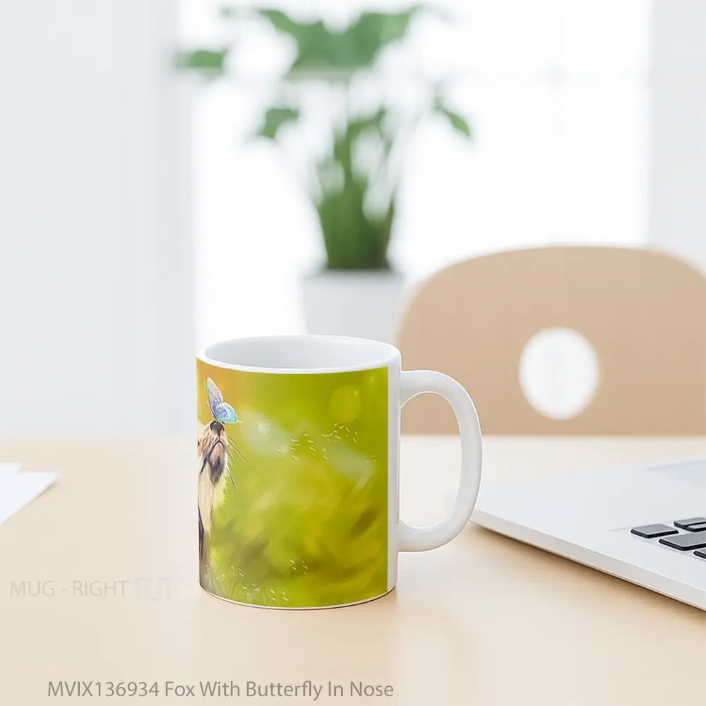 Mug Fox With Butterfly In Nose Gelas Hewan Lucu - All-side / Desain
