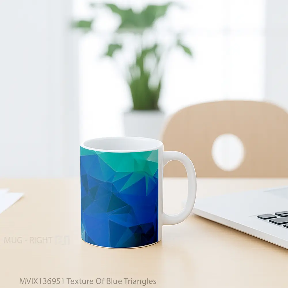 Mug Texture Of Blue Triangles Gelas Keramik Unik - All-side / Desain