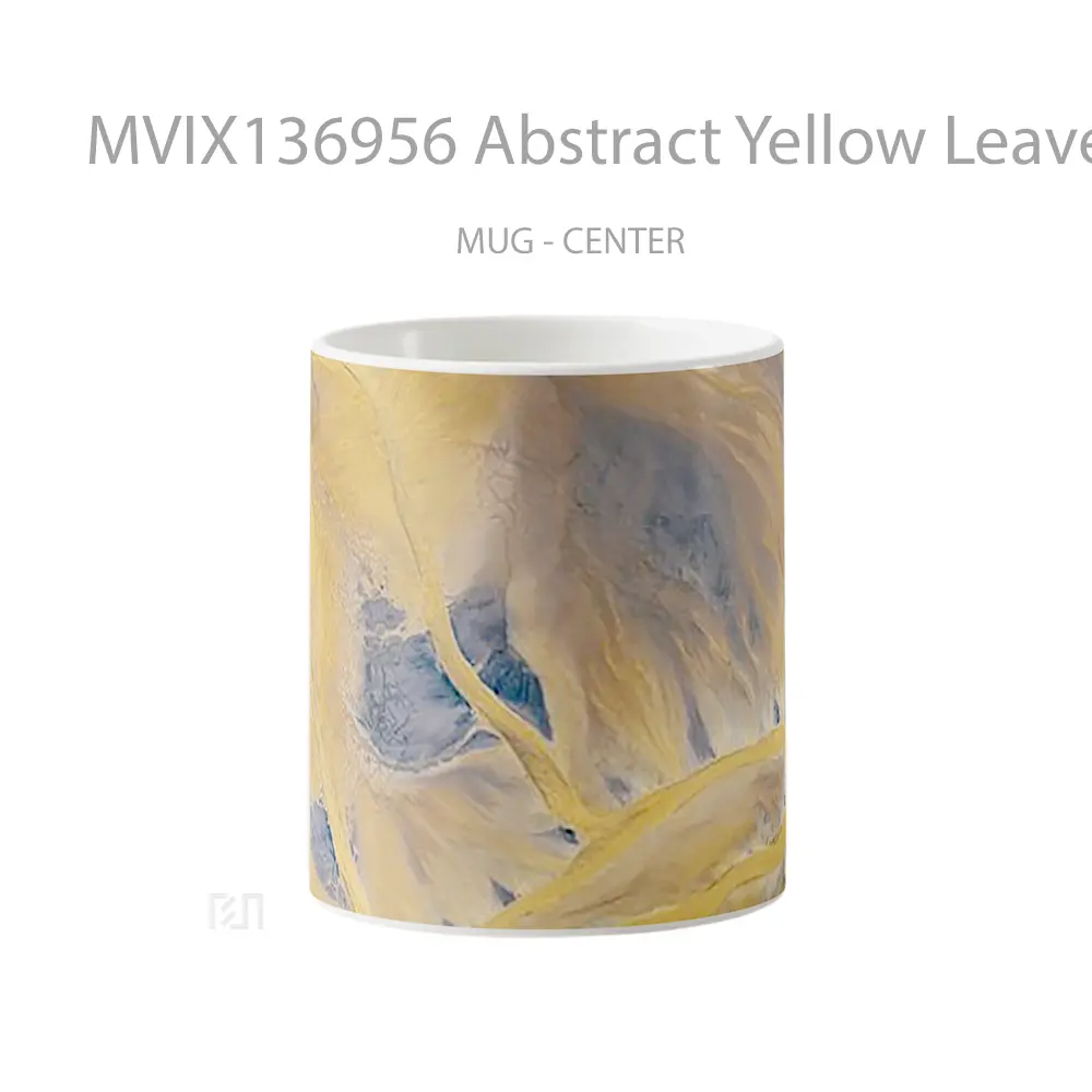Mug Abstract Yellow Leaves Gelas Seni Modern