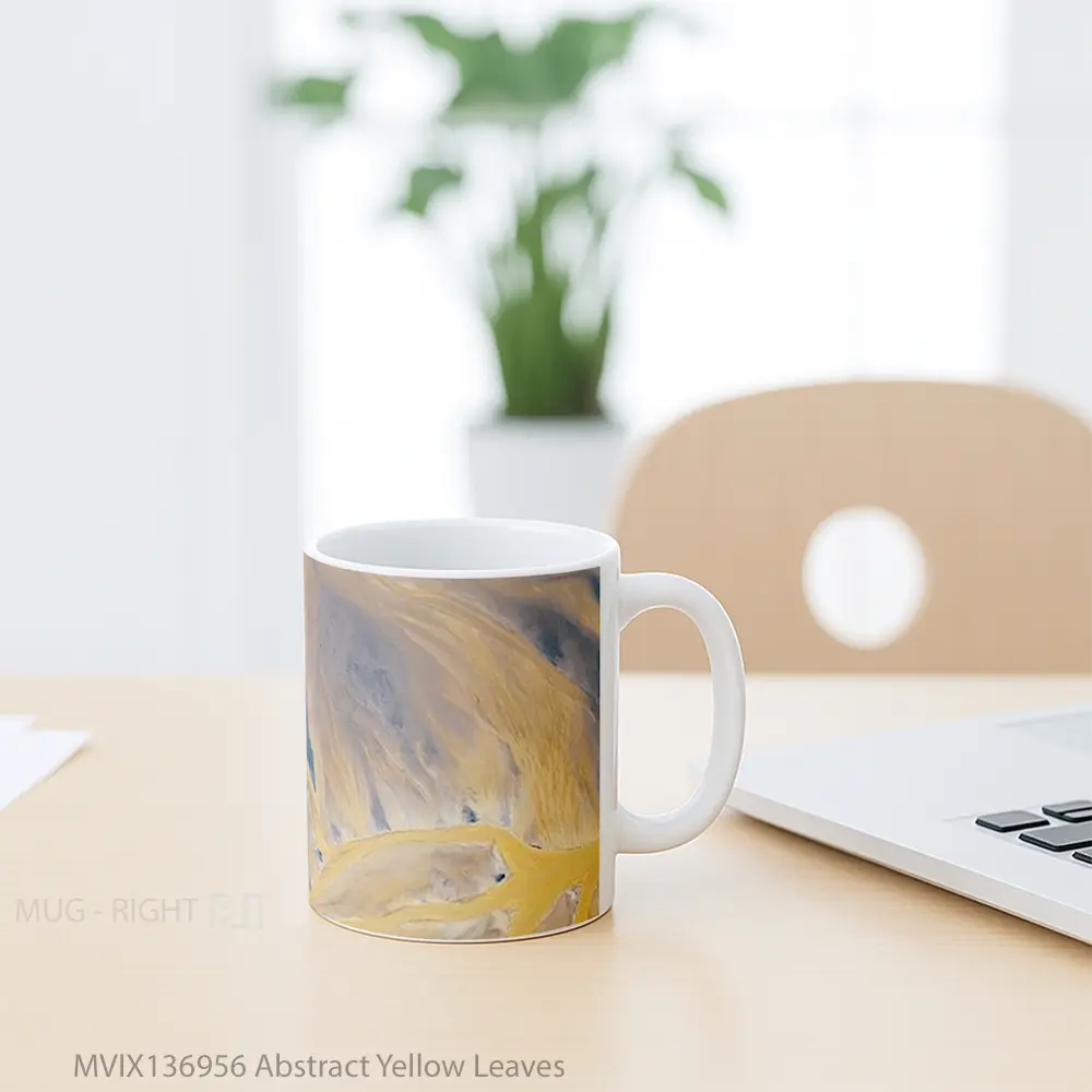 Mug Abstract Yellow Leaves Gelas Seni Modern - All-side / Desain