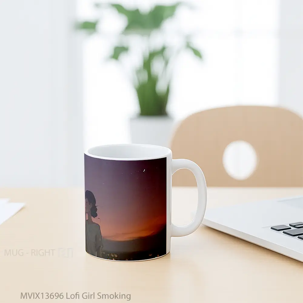 Mug Lofi Girl Smoking Gelas Keramik Unik - All-side / Desain