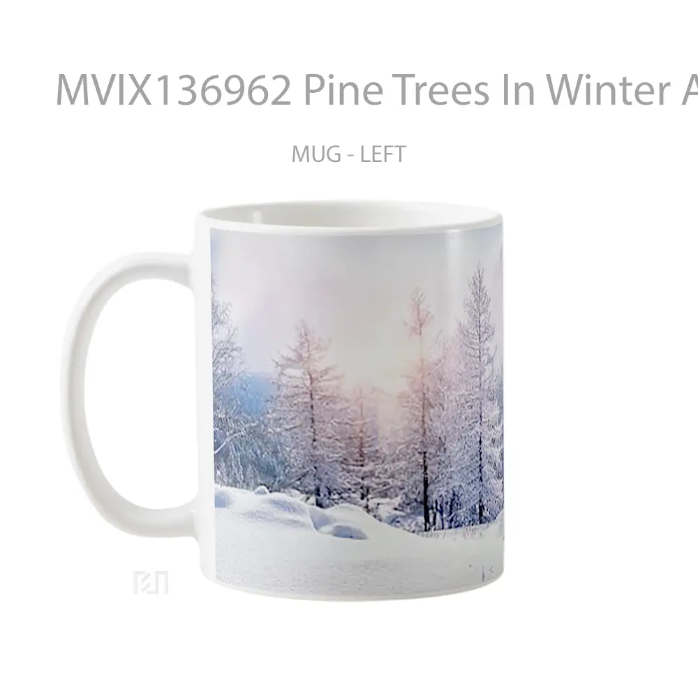 Mug Pine Trees In Winter At Sunset Gelas Pemandangan Alam - All-side / Desain