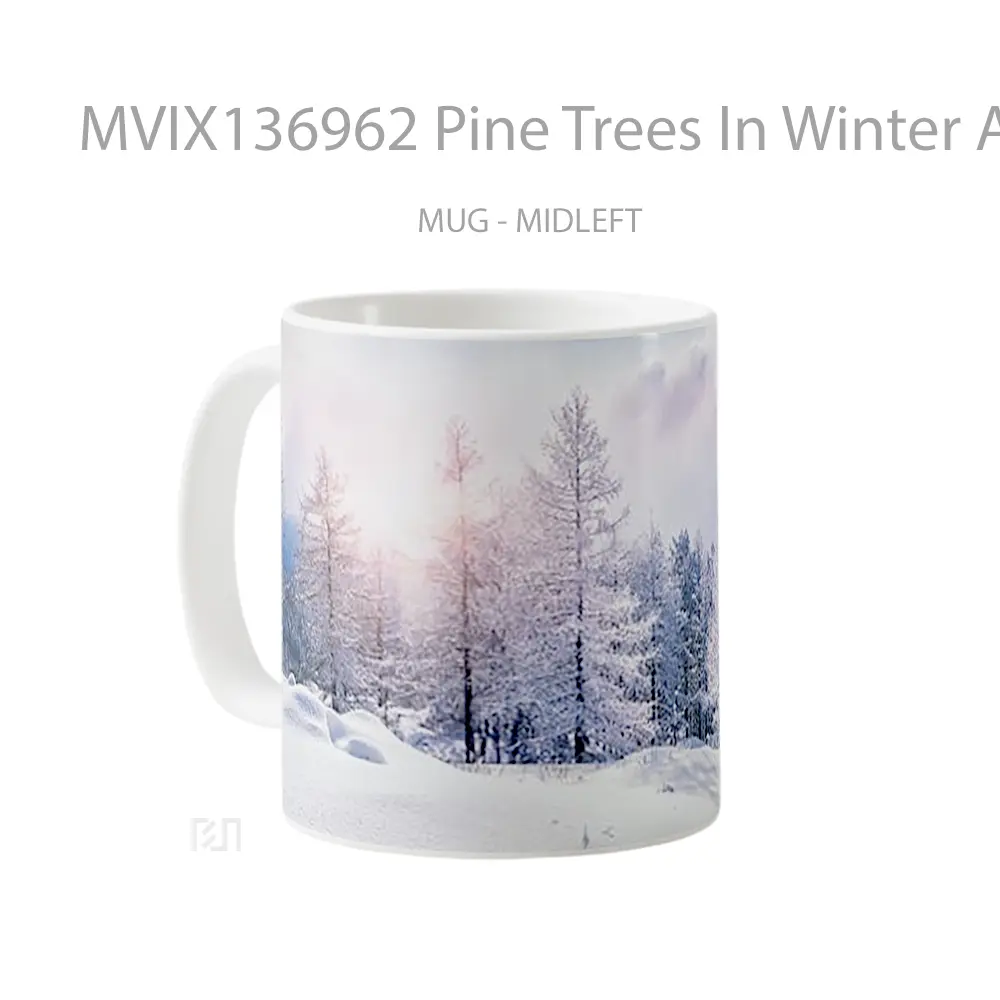 Mug Pine Trees In Winter At Sunset Gelas Pemandangan Alam - All-side / Desain