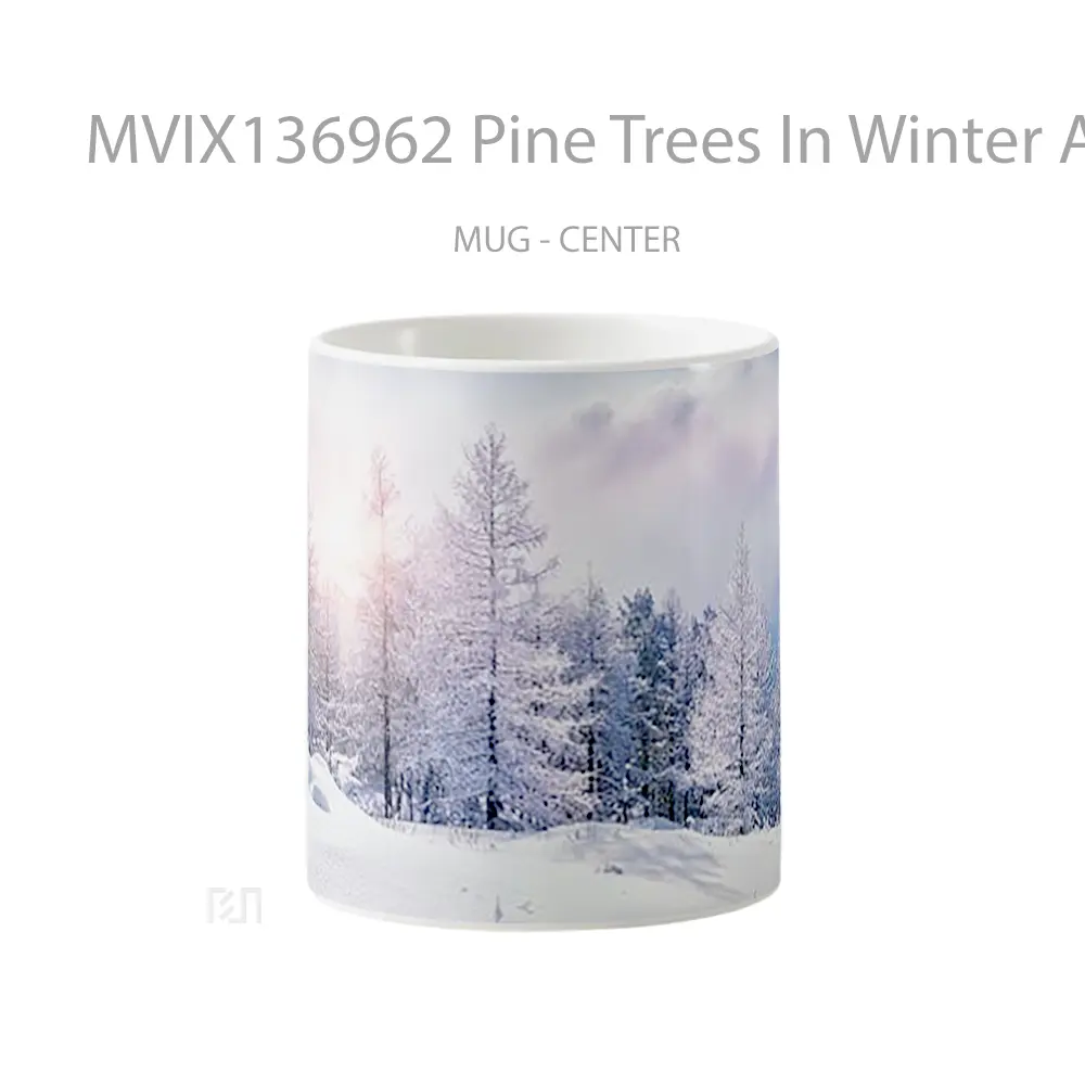 Mug Pine Trees In Winter At Sunset Gelas Pemandangan Alam