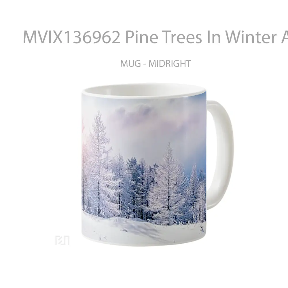 Mug Pine Trees In Winter At Sunset Gelas Pemandangan Alam - All-side / Desain