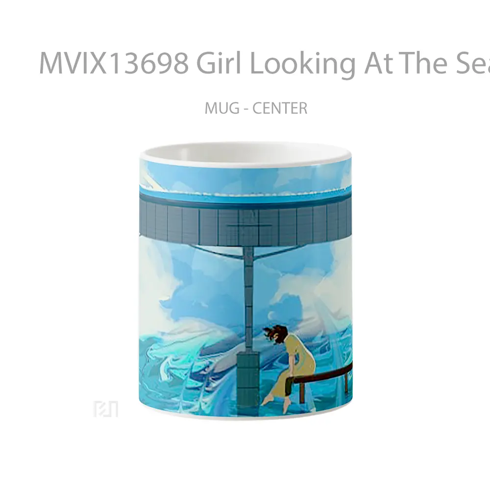Mug Girl Looking At The Sea Gelas Pemandangan Alam