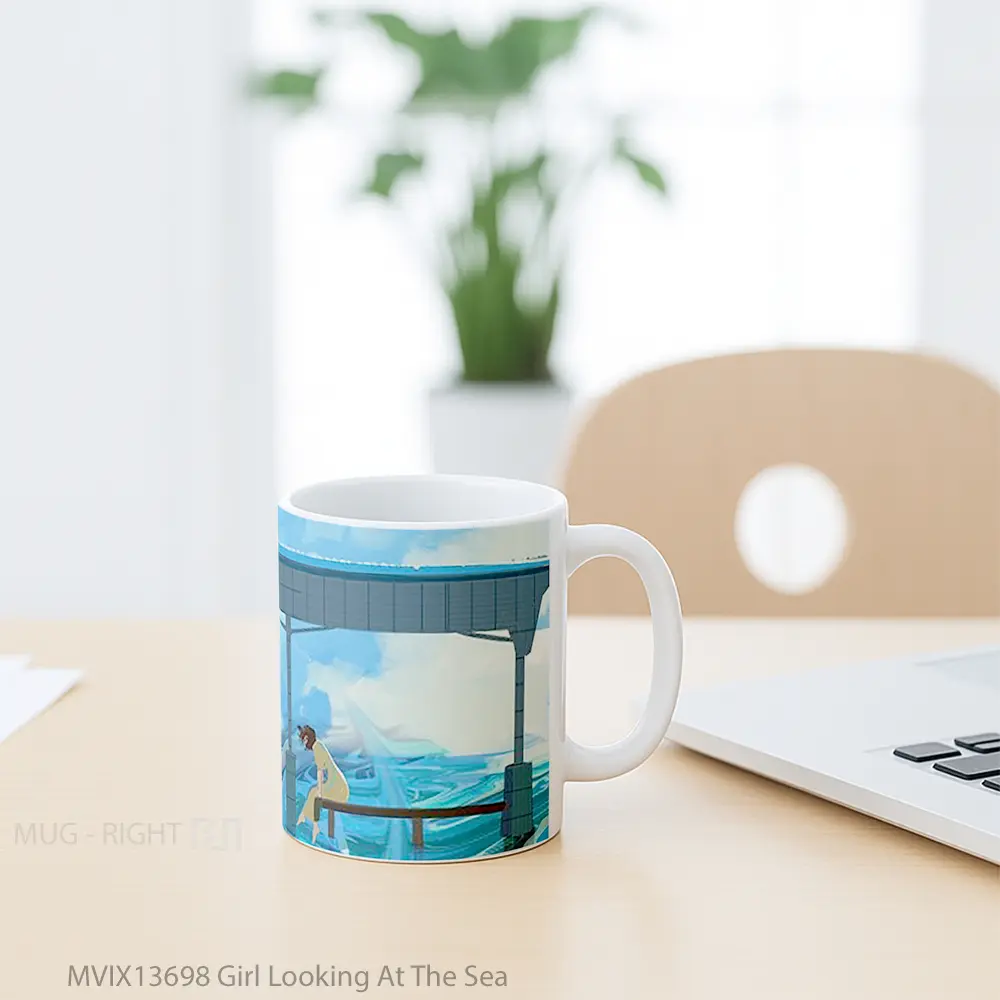 Mug Girl Looking At The Sea Gelas Pemandangan Alam - All-side / Desain