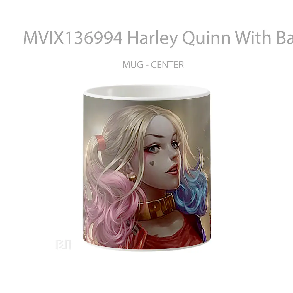 Mug Harley Quinn With Bat Fanart Gelas Keramik Unik