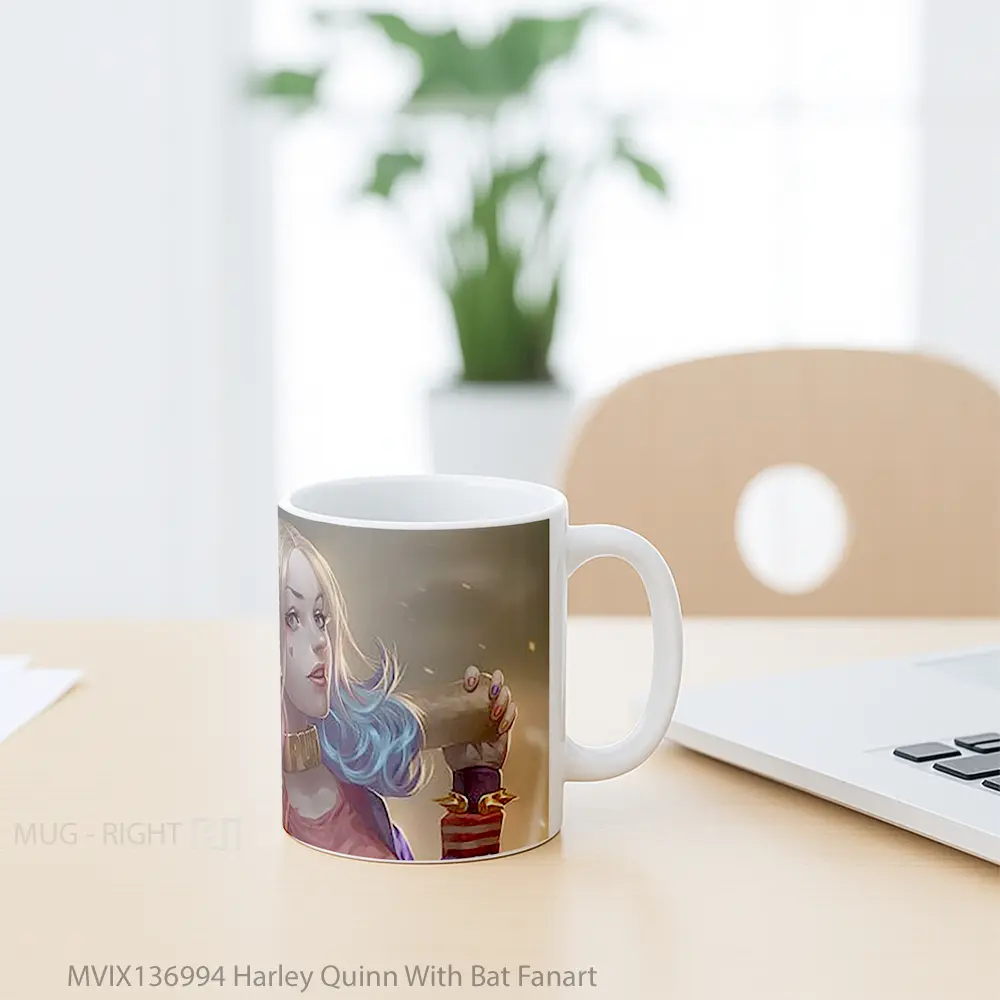 Mug Harley Quinn With Bat Fanart Gelas Keramik Unik - All-side / Desain