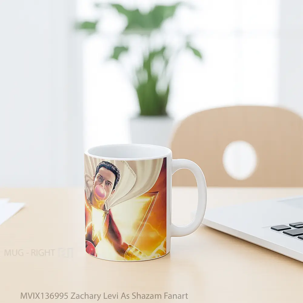 Mug Zachary Levi As Shazam Fanart Gelas Superhero - All-side / Desain