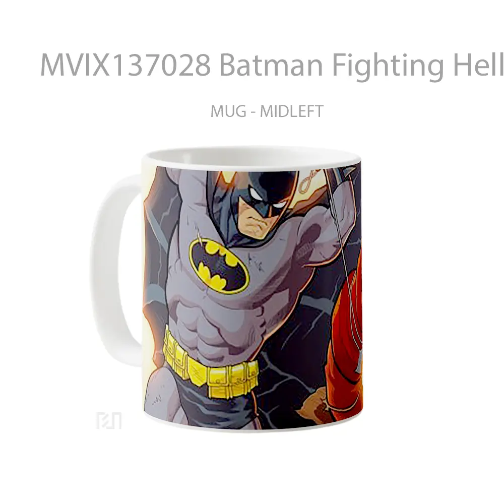 Mug Batman Fighting Hellboy Gelas Superhero - All-side / Desain