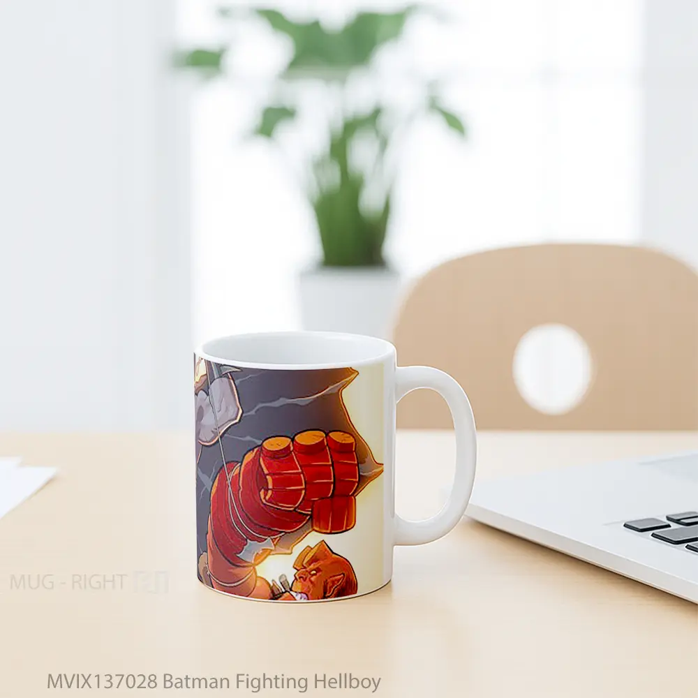 Mug Batman Fighting Hellboy Gelas Superhero - All-side / Desain