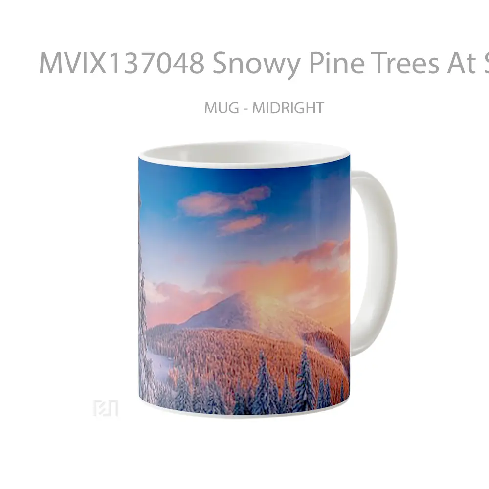 Mug Snowy Pine Trees At Sunset In Mountains Gelas Pemandangan Alam - All-side / Desain