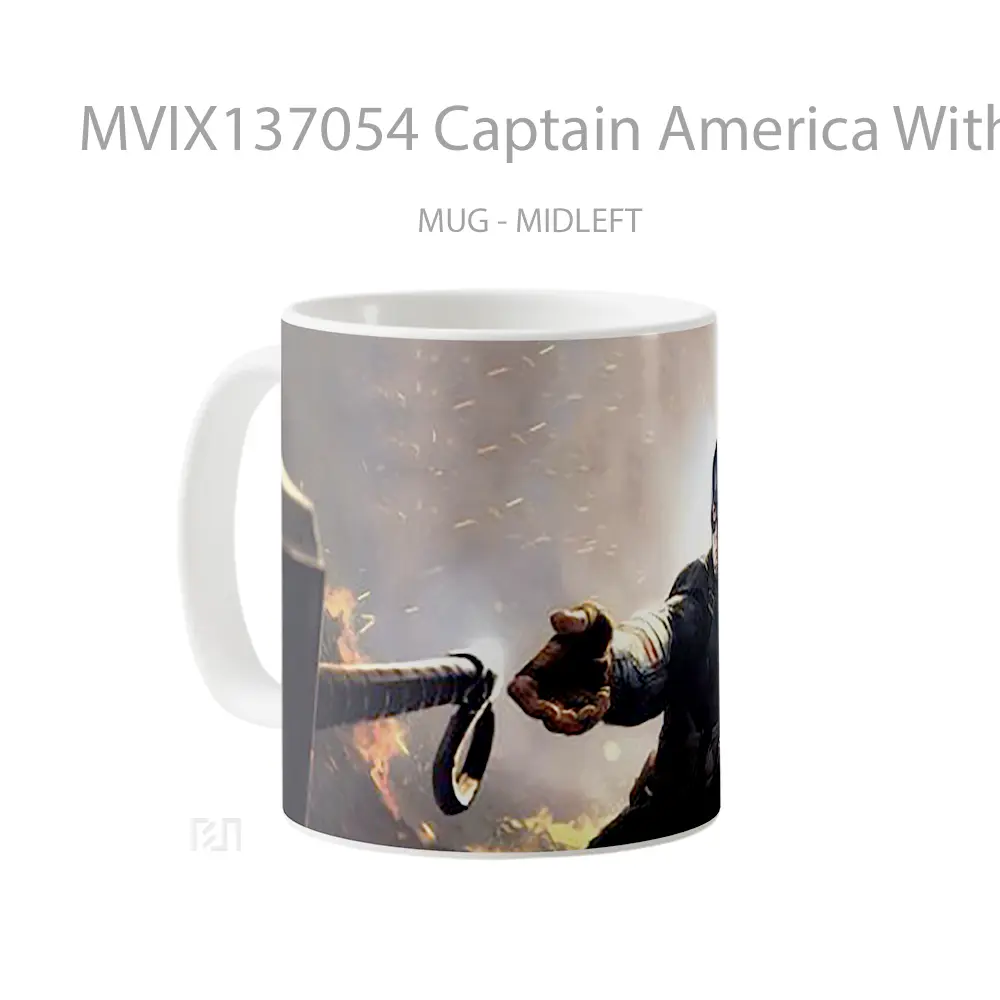 Mug Captain America With Thor S Hammer V1 Gelas Superhero - All-side / Desain