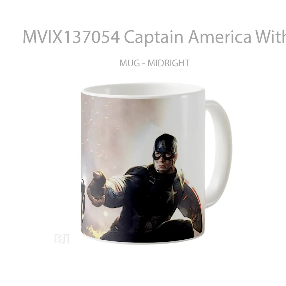 Mug Captain America With Thor S Hammer V1 Gelas Superhero - All-side / Desain