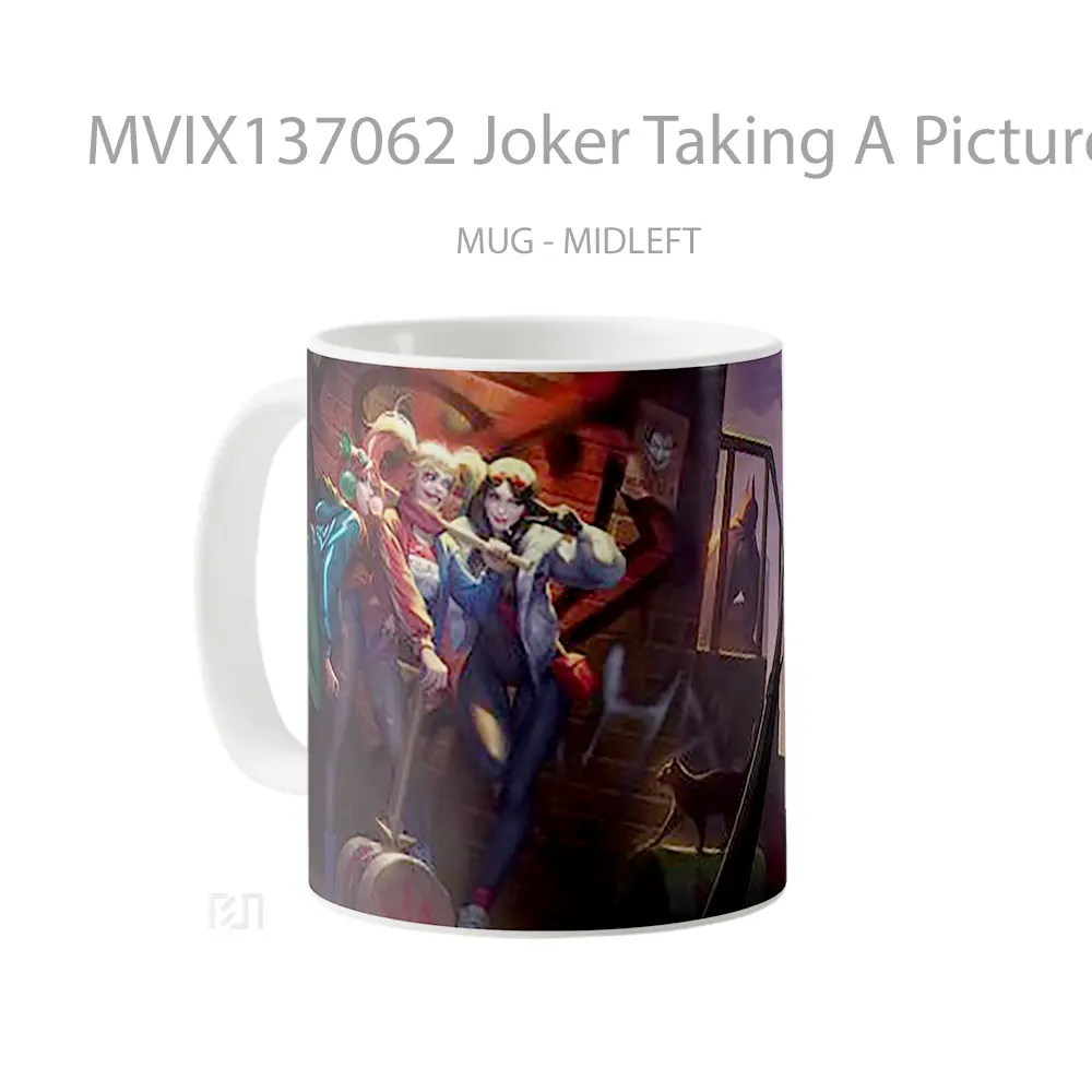 Mug Joker Taking A Picture Of Harley Quinn And Friends Gelas Superhero - All-side / Desain
