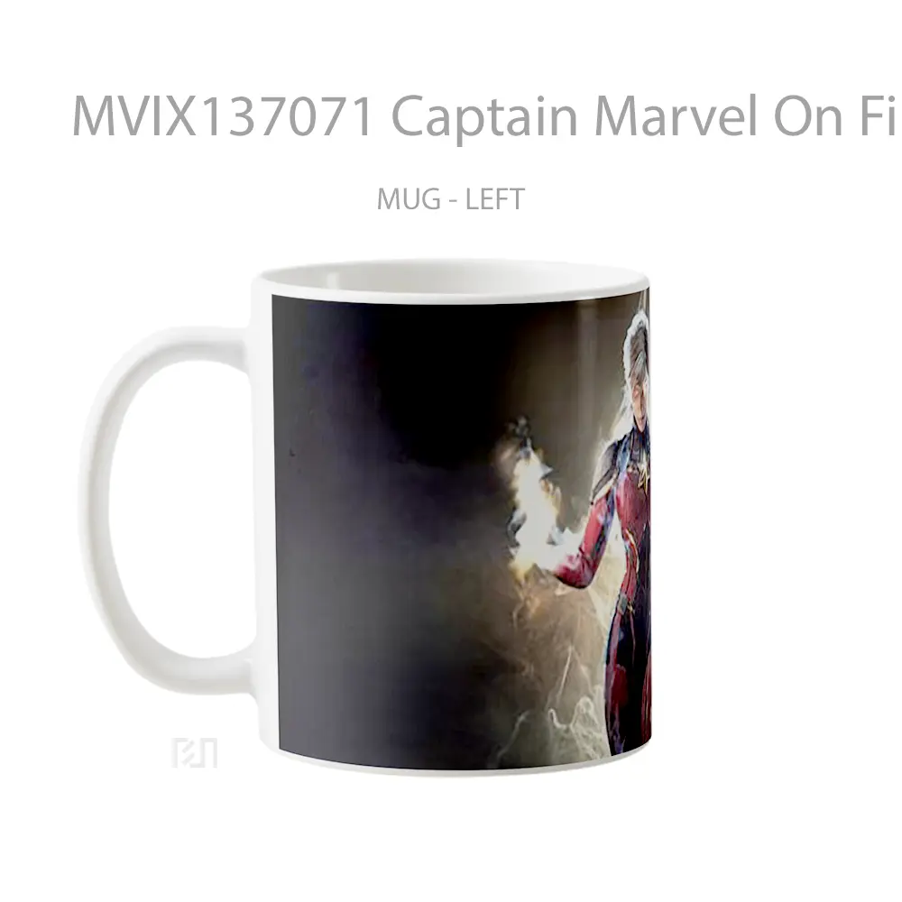 Mug Captain Marvel On Fire Gelas Superhero - All-side / Desain