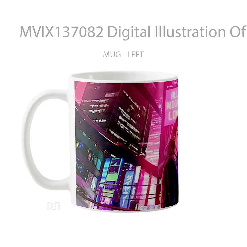 Mug Digital Illustration Of Girl In A City Gelas Seni Modern - All-side / Desain