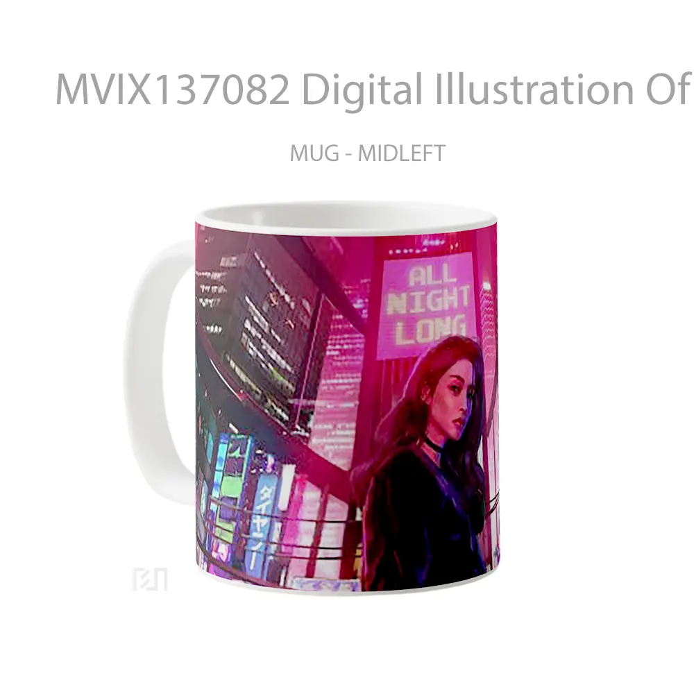 Mug Digital Illustration Of Girl In A City Gelas Seni Modern - All-side / Desain