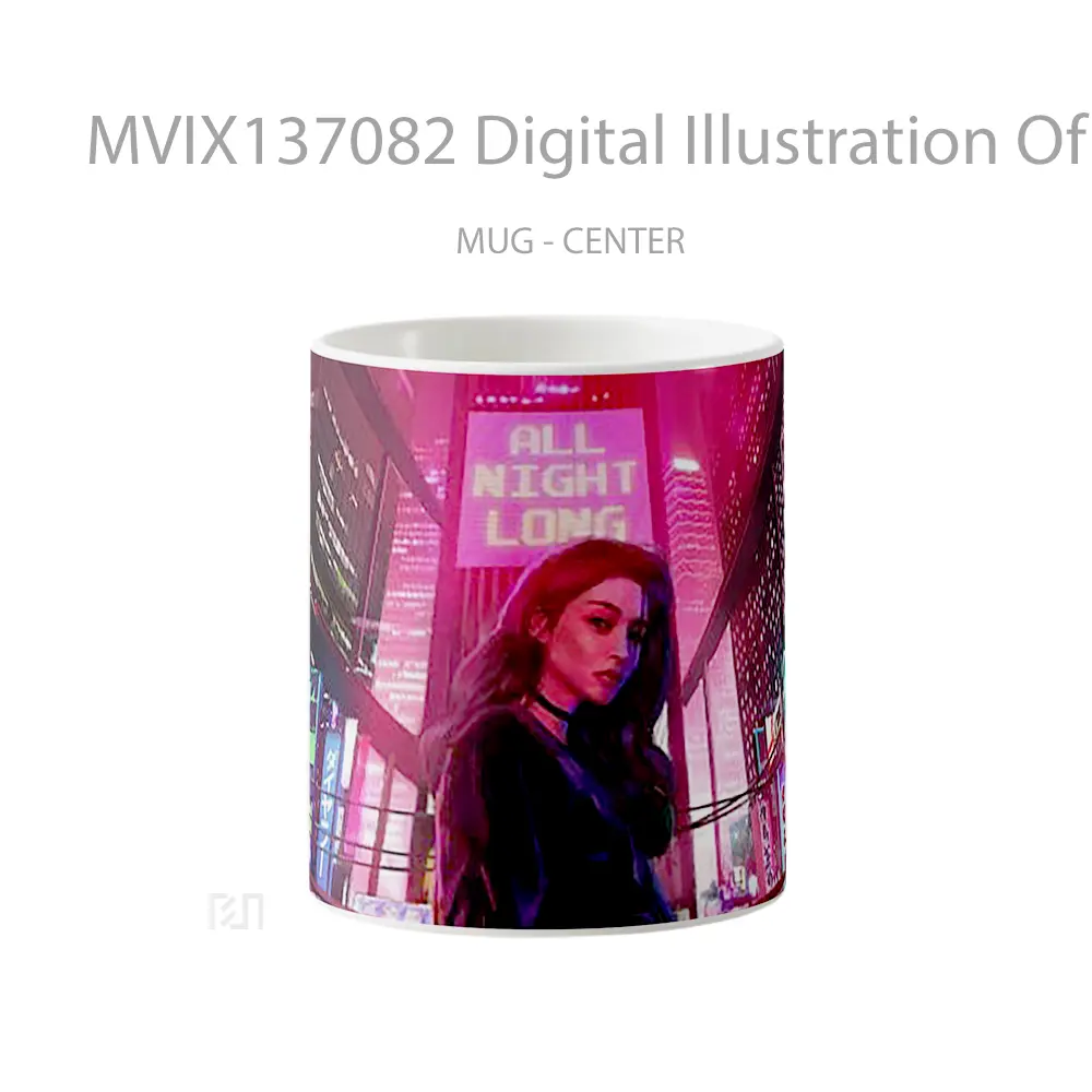 Mug Digital Illustration Of Girl In A City Gelas Seni Modern