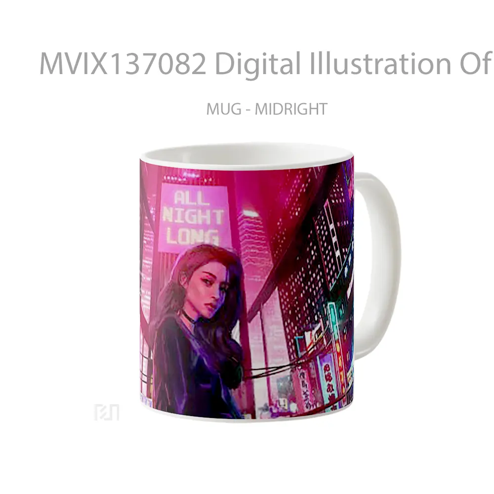 Mug Digital Illustration Of Girl In A City Gelas Seni Modern - All-side / Desain