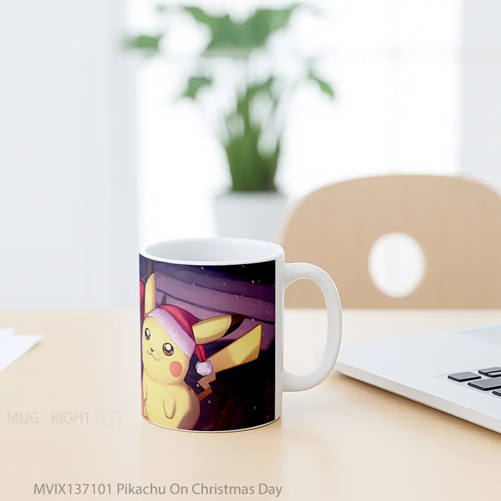 Mug Pikachu On Christmas Day Gelas Keramik Unik - All-side / Desain