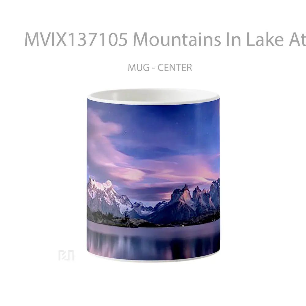Mug Mountains In Lake At Sunset Gelas Pemandangan Alam