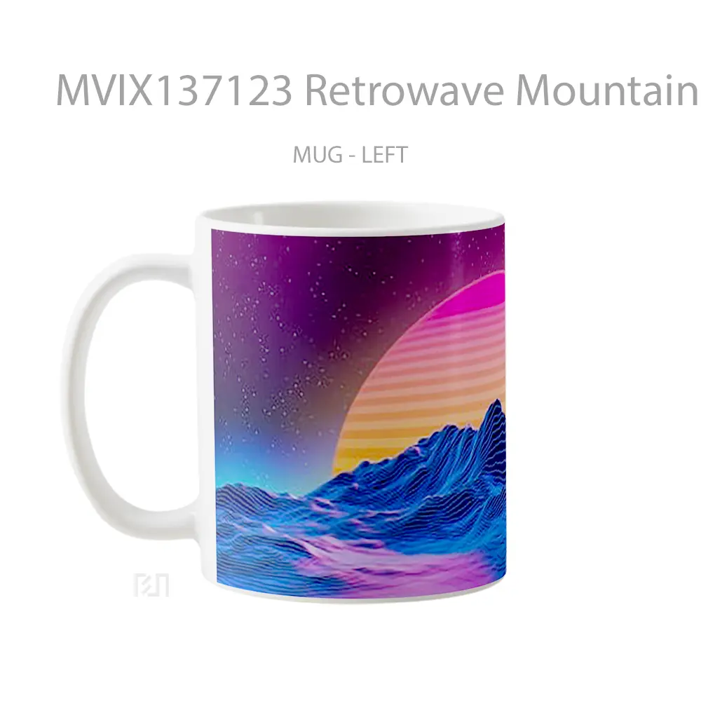 Mug Retrowave Mountains Of Star Lines And Sun Gelas Pemandangan Alam - All-side / Desain